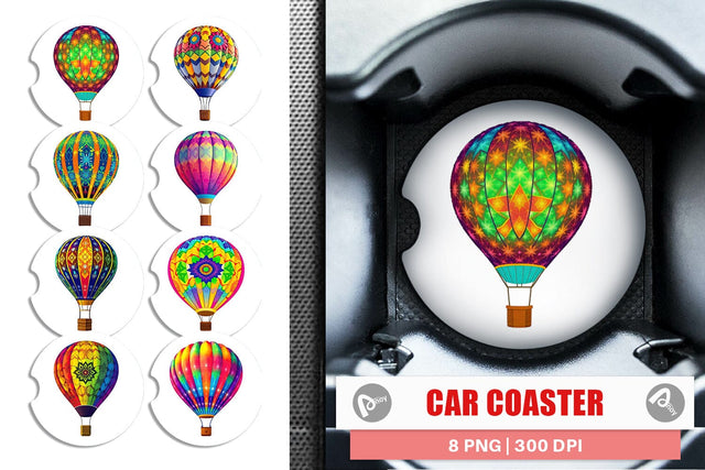 Car Coaster Rainbow Hot Air Balloon Sublimation artnoy 