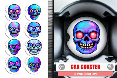 Car Coaster Rainbow Skull Smirk Sublimation artnoy 