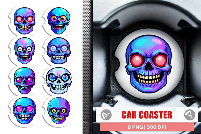Car Coaster Rainbow Skull Smirk Sublimation artnoy 