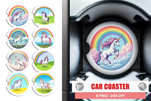 Car Coaster Rainbow Unicorn Sublimation artnoy 