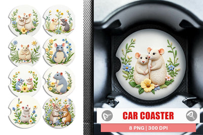 Car Coaster Rat Embroidery Sublimation artnoy 