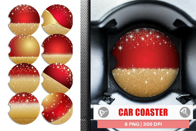 Car Coaster Red and Gold Glitter Sublimation artnoy 