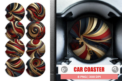 Car Coaster Red and Gold Swirl Sublimation artnoy 