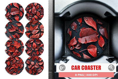 Car Coaster Red Leaves Pattern Sublimation artnoy 
