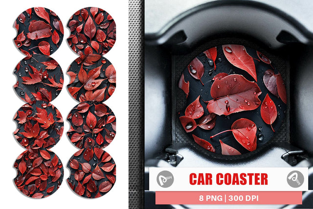 Car Coaster Red Leaves Pattern Sublimation artnoy 