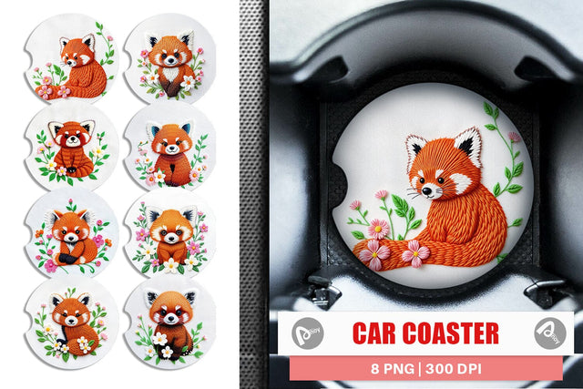 Car Coaster Red Panda Embroidery Sublimation artnoy 