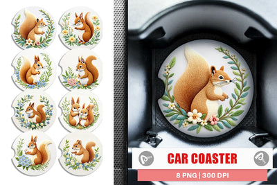Car Coaster Red Squirrel Sublimation artnoy 