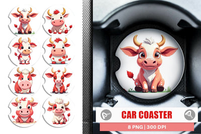 Car Coaster Red White Moo Sublimation artnoy 
