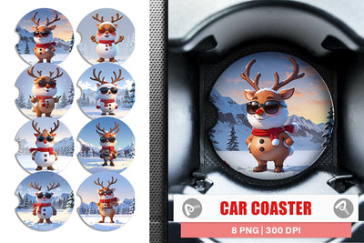 Car Coaster Reindeer Christmas Sublimation artnoy 