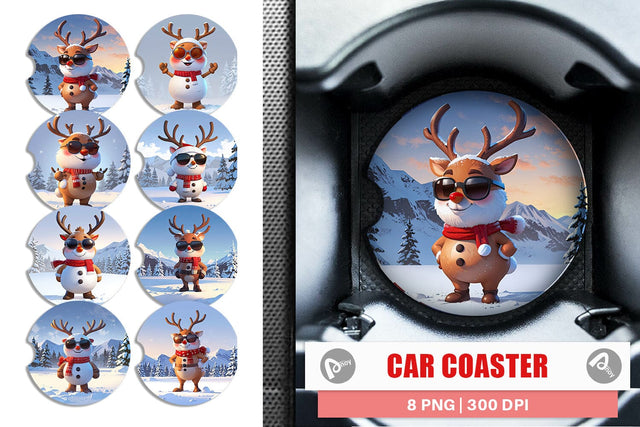 Car Coaster Reindeer Christmas Sublimation artnoy 