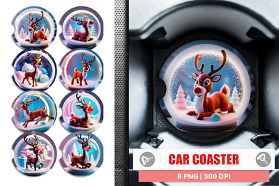 Car Coaster Reindeer Glass Ball Sublimation artnoy 