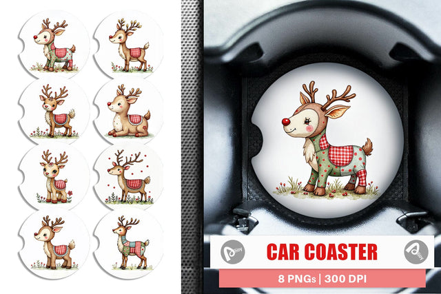 Car Coaster Reindeer Patchwork Watercolor Sublimation artnoy 
