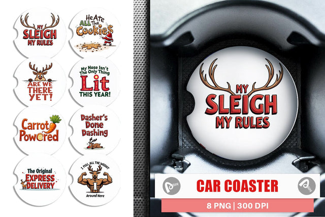 Car Coaster Reindeer Rants Sarcastic Sleigh Puller Quotes Sublimation artnoy 