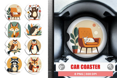 Car Coaster Retro Animal Charm Sublimation artnoy 
