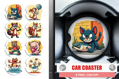 Car Coaster Retro Animal Rascals Sublimation artnoy 