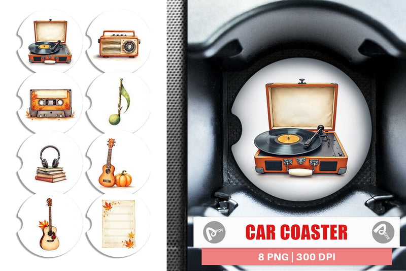 Car Coaster Retro Autumn Music Sublimation artnoy 