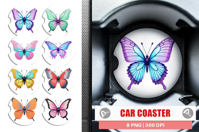 Car Coaster Retro Butterflies Sublimation artnoy 
