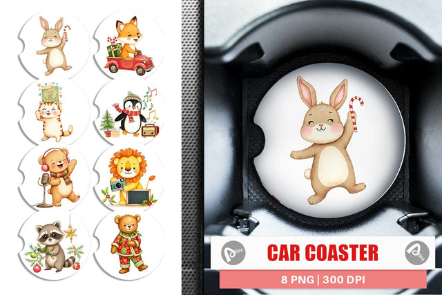 Car Coaster Retro Christmas Animals Sublimation artnoy 