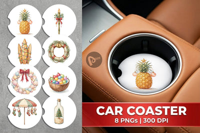 Car Coaster Retro Coastal Christmas Decor Art Sublimation artnoy 