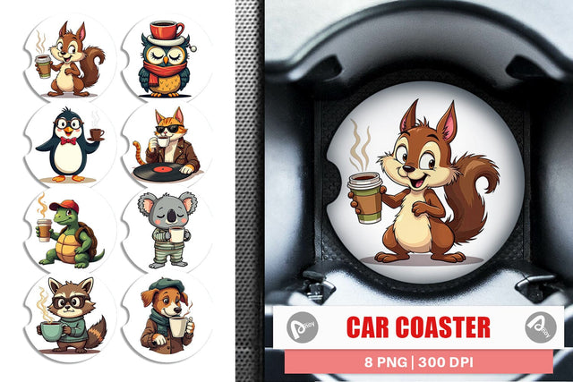 Car Coaster Retro Coffee Critters Sublimation artnoy 