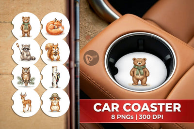 Car Coaster Retro Forest Friend Watercolor Sublimation artnoy 