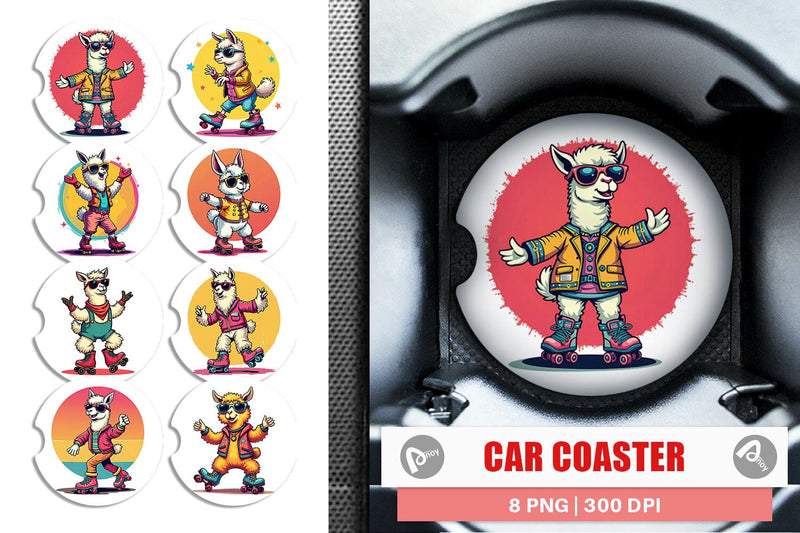 Car Coaster Retro Funny Llama Sublimation artnoy 