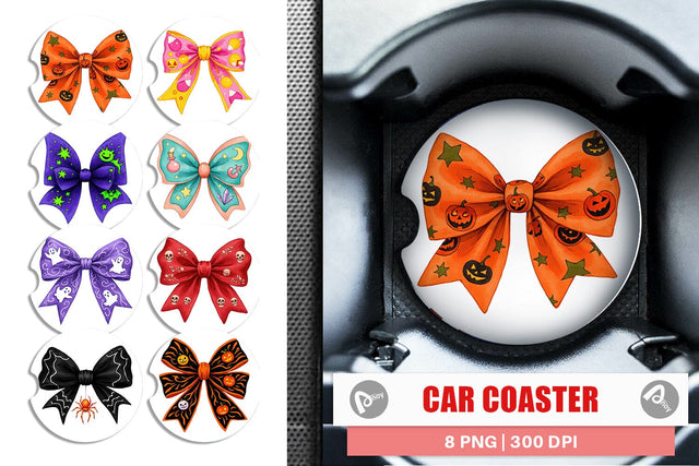 Car Coaster Retro Halloween Bows Sublimation artnoy 