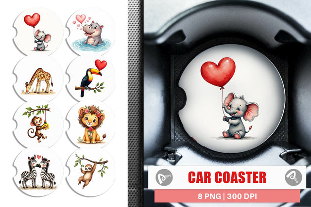 Car Coaster Retro Jungle Love Valentine's Safari Animal Sublimation artnoy 