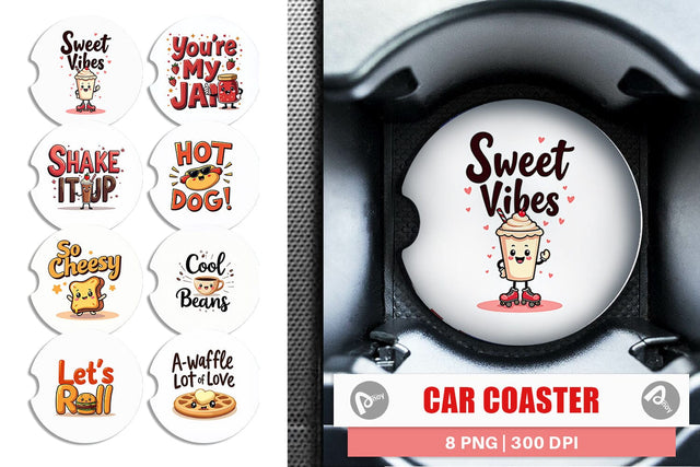 Car Coaster Retro Kawaii Diner Delights Cute Food Quote Sublimation artnoy 
