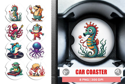 Car Coaster Retro Sea Critters Sublimation artnoy 