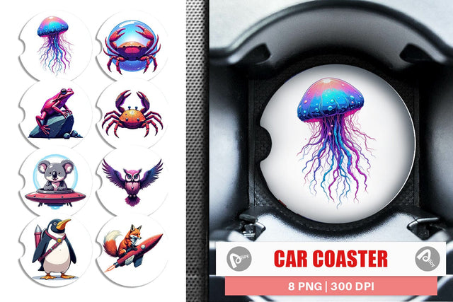 Car Coaster Retro Space Creatures Sublimation artnoy 