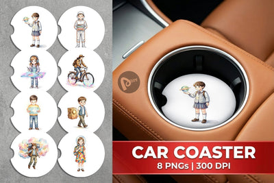Car Coaster Retro Space Kid School Watercolor Sublimation artnoy 