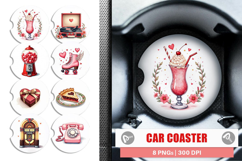 Car Coaster Retro Valentine's Sweetheart Cafe Sublimation artnoy 