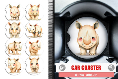 Car Coaster Rhinoceros Wildlife Sublimation artnoy 