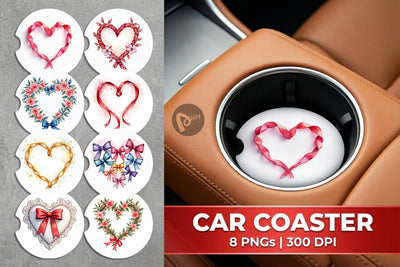Car Coaster Ribbon Heart Wreaths Sublimation artnoy 