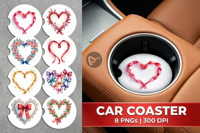 Car Coaster Ribbon Heart Wreaths Sublimation artnoy 
