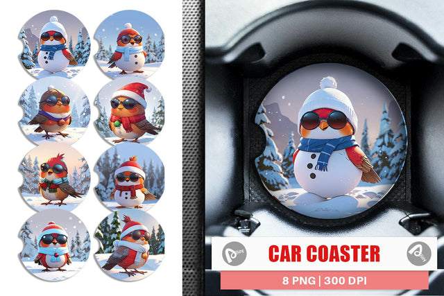 Car Coaster Robin Bird Christmas Sublimation artnoy 