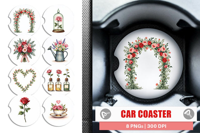 Car Coaster Romantic Blooms Vintage Floral Valentine Sublimation artnoy 