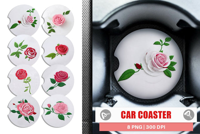 Car Coaster Rose Embroidery Sublimation artnoy 