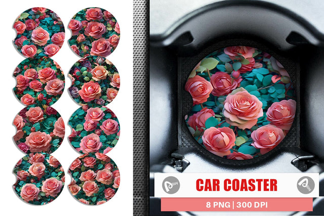 Car Coaster Rose Flower Pattern Sublimation artnoy 