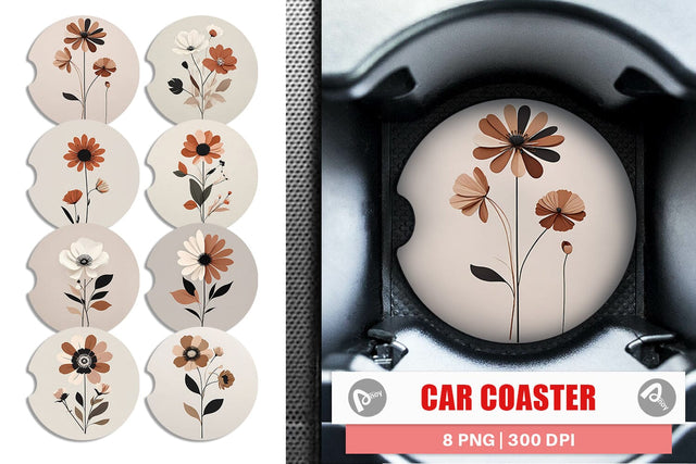 Car Coaster Rose Flowers Boho Art Sublimation artnoy 