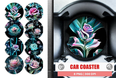 Car Coaster Rose Glass Pattern Sublimation artnoy 