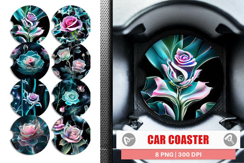 Car Coaster Rose Glass Pattern Sublimation artnoy 