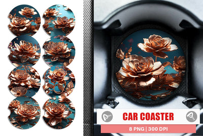 Car Coaster Rose Gold Flowers Sublimation artnoy 