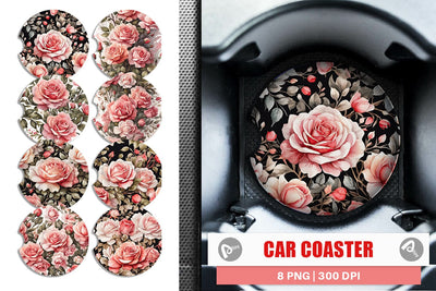 Car Coaster Rose Pattern Sublimation artnoy 