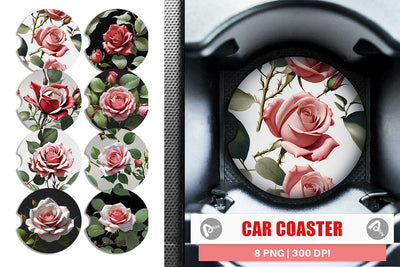 Car Coaster Rose Pattern Sublimation artnoy 