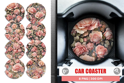 Car Coaster Rose Watercolor Texture Sublimation artnoy 