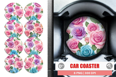 Car Coaster Roses Flowers Pattern Sublimation artnoy 