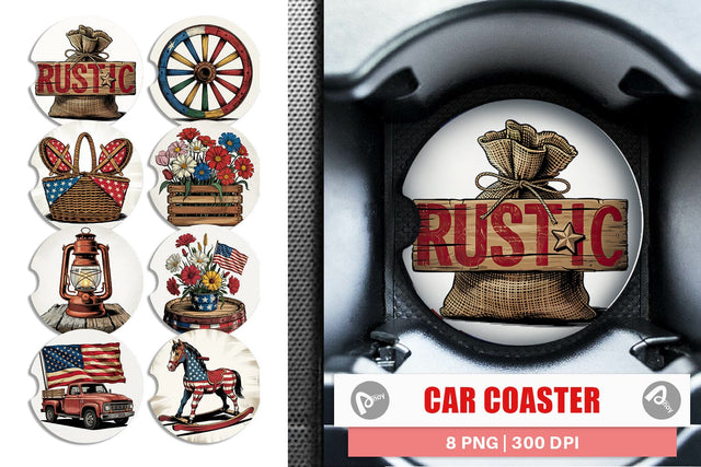 Car Coaster Rustic 4th of July Sublimation artnoy 