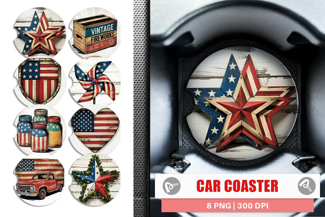 Car Coaster Rustic 4th of July Sublimation artnoy 